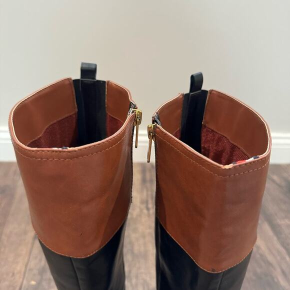 Tommy‎ Hilfiger Riding Boots Two-Tone Knee High Logo Black Brown Size 8 - Picture 5 of 10